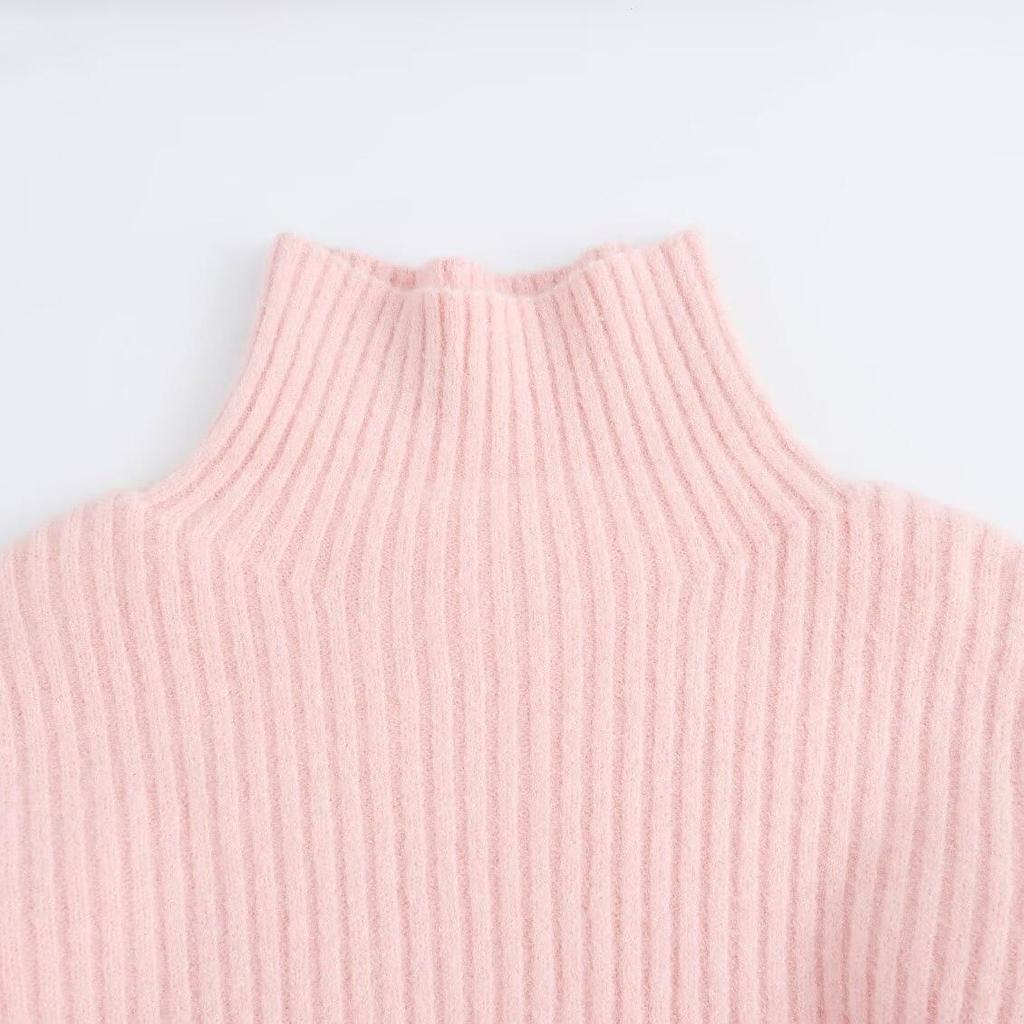 2024 Fall Women's Multi-Color Ribbed High Neck Pullover Sweater