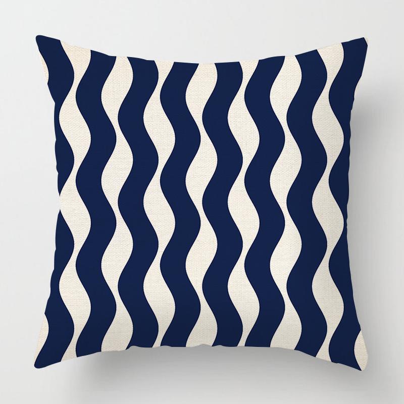 Geometric Dark Blue Striped Printed Pattern Cushion Cover for Home Living Room Sofa Bedroom Decoration Throw Pillow Pillowcase