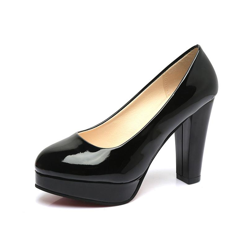 Fashion Comemore Round Toe Slip-On Square Heeled Pumps High Heel Patent Leather Ladies Zapatos Mujer 2025 Plus Size 43 Women Dress Shoes