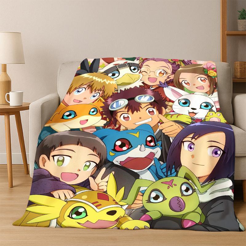 3D Digimon Adventure Angewomon Agumon Cartoon Flannel Blanket Soft Warm Blanket Throw Blanket for Bedroom Living Room Bed
