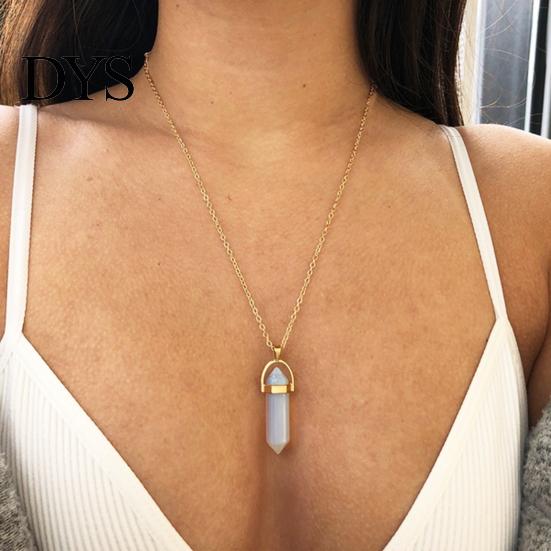 Pendant Necklace Faux Crystal Stone Decorative Chain Metal Women Jewelry Accessories