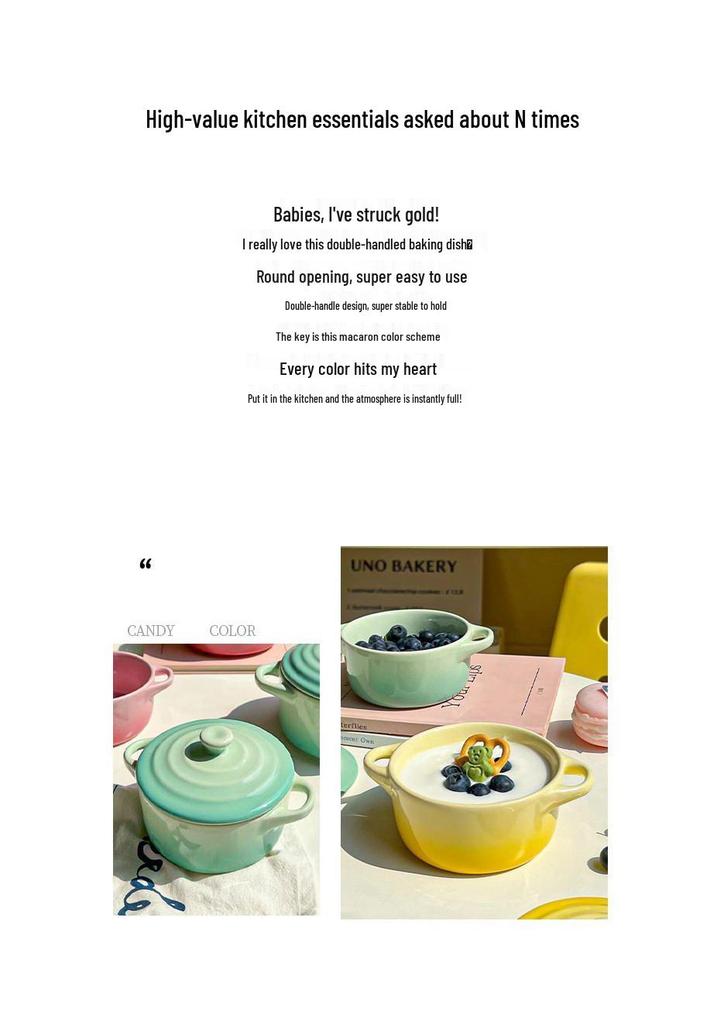 Gradient Ceramic Underglaze Stew Pot with Lid - Double Ear Bowl for Soup, Stews, or Steamed Eggs