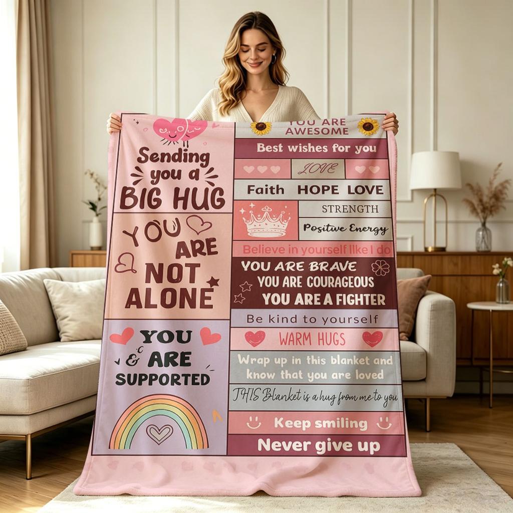 All Season Warm Soft Flannel Blanket with Positive Encouragement Heart Sunflower Rainbow Print for Couch Bed Office Living Room