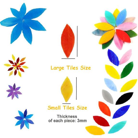100 Pieces Petal Mosaic Tiles, Mixed Color Mosaic Glass Pieces, Hand-Cut Stained Glass Flower Leaves Tiles for Crafts Colorful Stained Glass Pieces