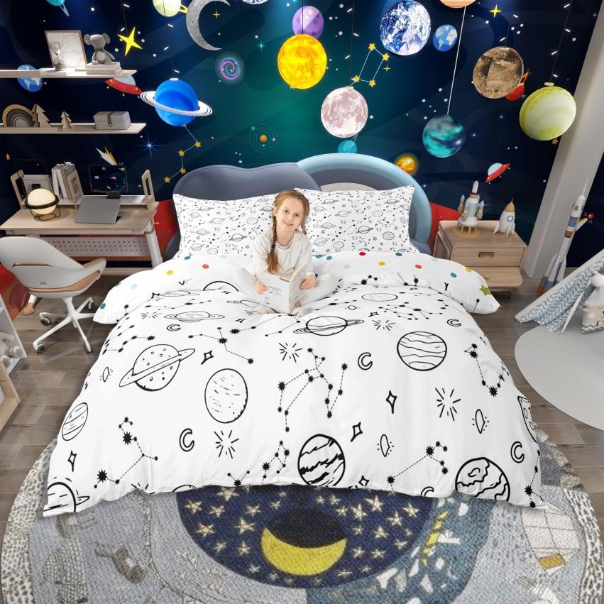 Homewish Kinder Magisches Drachen Bettwäsche-SetPsychedelisches Blau Galaxie Bettwäsche-SetCartoon Westliches Tier Bettwäsche-Set