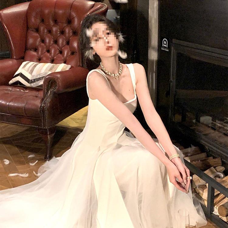 One Moment Waltz White Spaghetti Strap Dress - Women's Mesh Puffy Fairy Long Dress