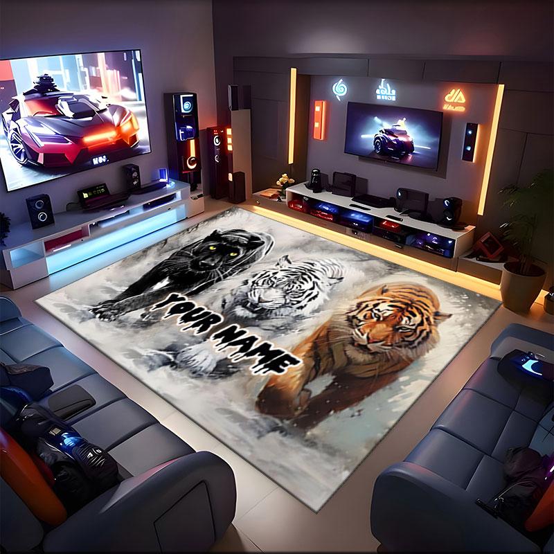 1PC Custom Name Panther, White Tiger, Orange Tiger Theme Floor Mat Ideal for Living Room, Game Rooms, Office, Bedroom,Floor Mat Playful Design
