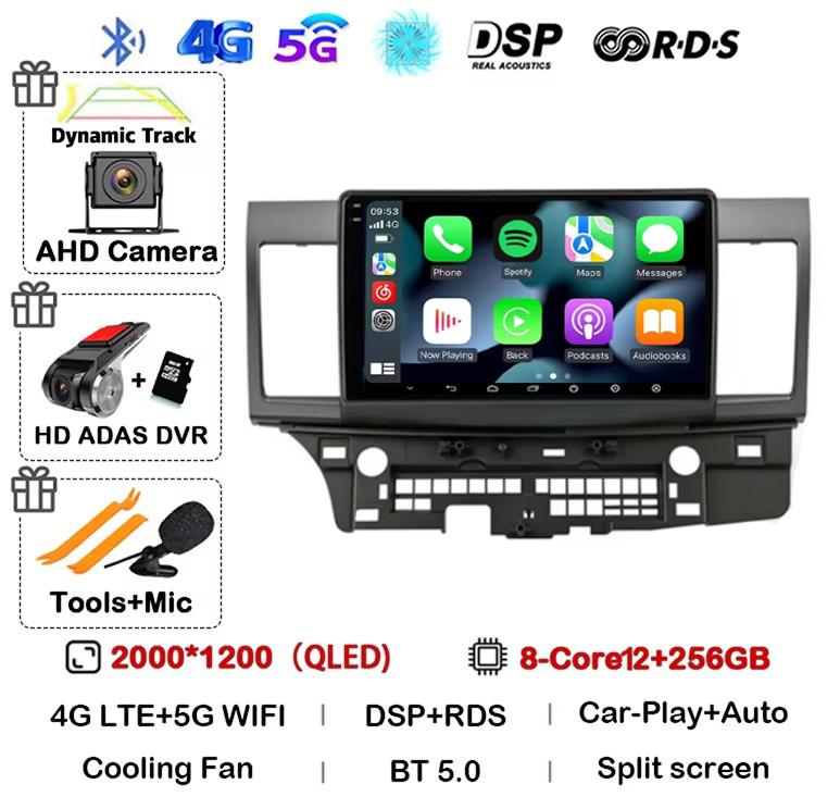 Android 14 Carplay Auto Car Radio For Mitsubishi Lancer 10 CY 2007-2017 Multimedia Video Player WIFI+4G GPS Stereo Head Unit DSP