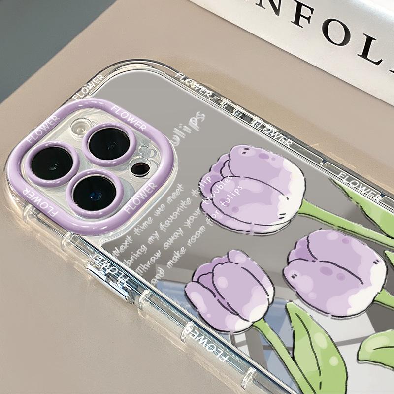 Puff Mirror Tulip Case for iPhone 16 Pro Max/15/14/13