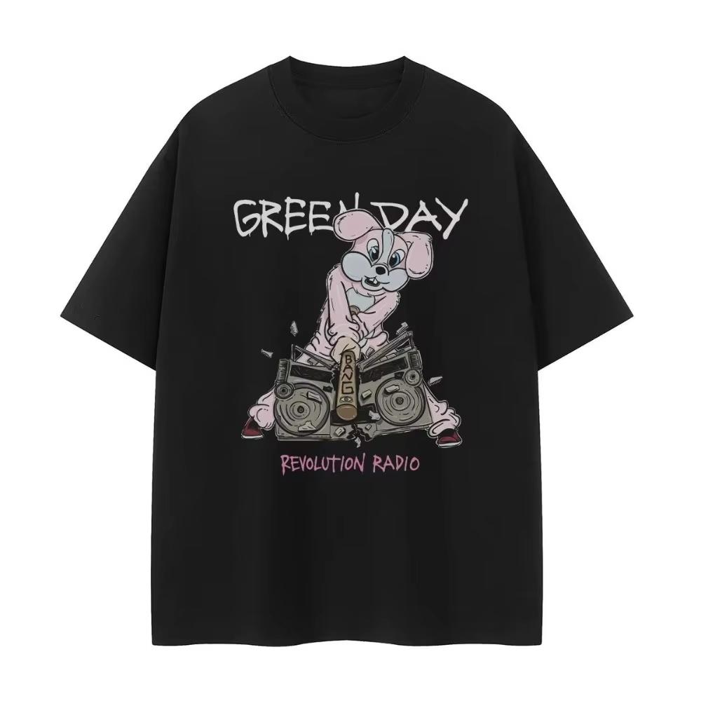 

2025 Green Day Band Retro American Street Punk Cute Cartoon Rabbit VTG Rock Short Sleeve Harajuku Women s Casual T-shirt 4XL