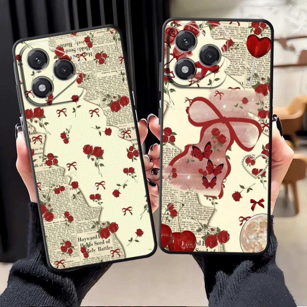 Funda Phone Cover Case for Honor 200 400 Lite X6 8X 70 X7 X8 Magic5Lite X9a 90 X5b Rose Bow
