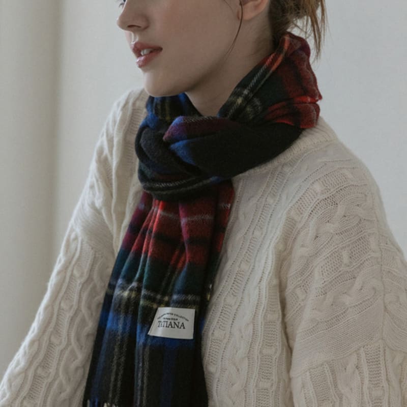 TATIANA Check Soft Lambskin 100% Wool Muffler MF8005 Red Green