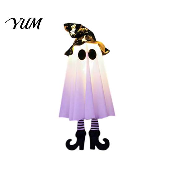 Mysterious Glow Yard Decor Halloween Hanging Ghost Decoration with Witch Hat And Leg, LED Lighted Spooky Indoor Party Ornaments Floating for