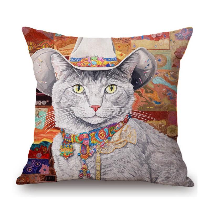 Gold Yellow Lovely Cat Kitten Oil Painting Modern Art Home Decoration Sofa Throw Pillow Case Cotton Linen Square Cushion Cover