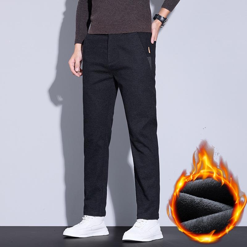 Men's Thermal Velvet Stretch Casual Pants - Thick, Soft, One-Piece Design