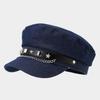 Japanese-Style Retro Chain and Rivet Flat-Top Hat - Women's Autumn Niche Hot Girl  Cap, Face-Slimming Peaked Cap