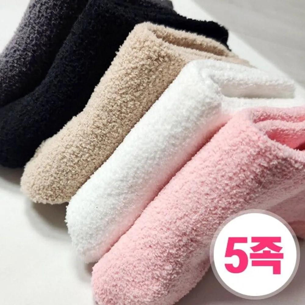 [J.Cotton] Warm and Fluffy Women s Winter Socks (5 Pairs) Women s solid color sleep socks