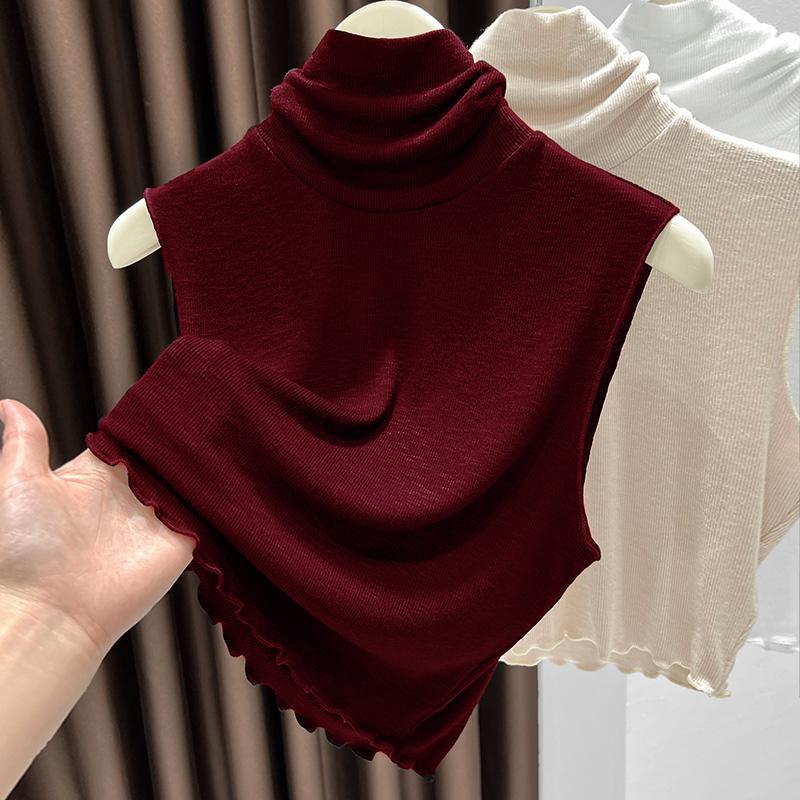 Autumn & Winter Women s Stand-up Base Layer Mesh Collar вино красного