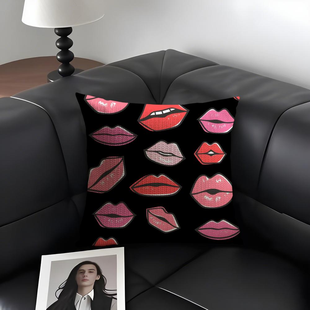 Lips Fashion Cushion Cover Natural Linen Organic Fabric Double-Sided Printing Sofa Home Decor Gift Pillow Case