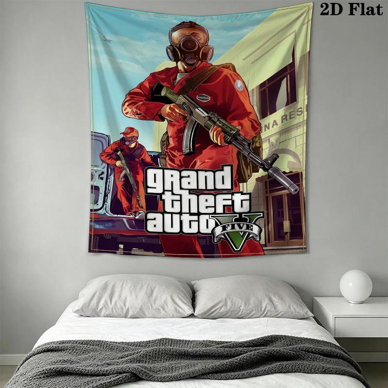 Grand Theft Auto Wall Tapestry Aesthetic Wall Hanging Printed Fabric Blanket Decorative Tapestries for Bedroom Living Room Home Decor
