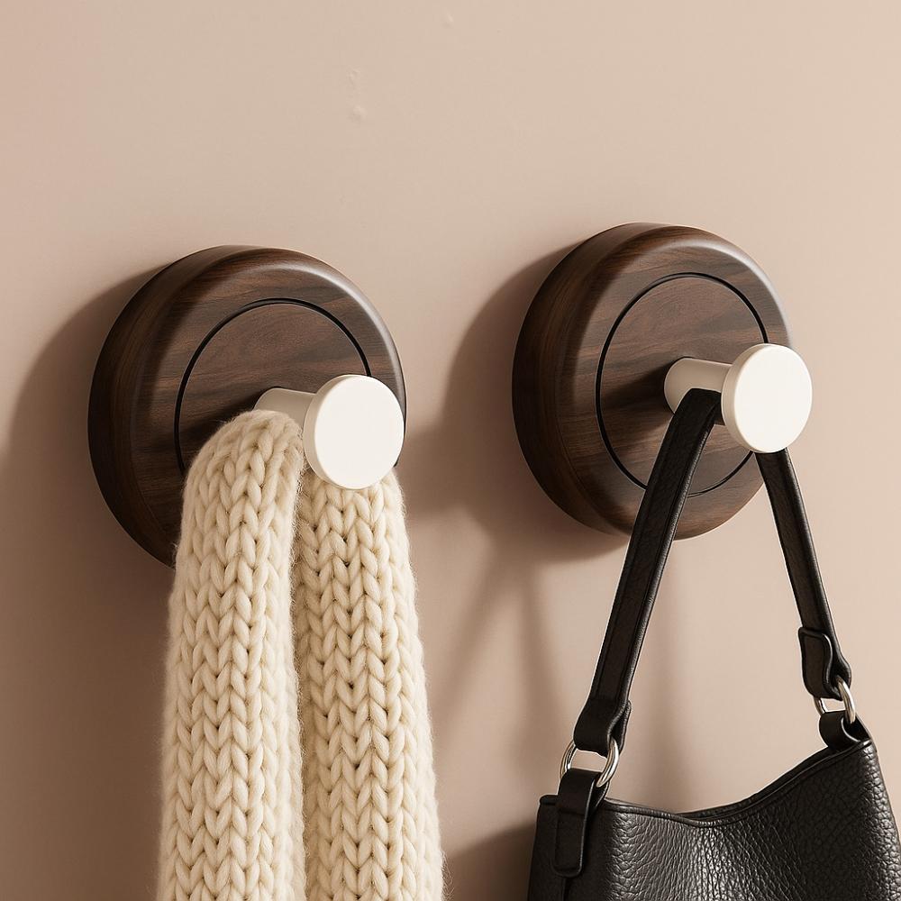 2pcs Wall Mount Suction Cup  Wood Hook No Drilling Door  Hook  Bathroom Accessories Storage