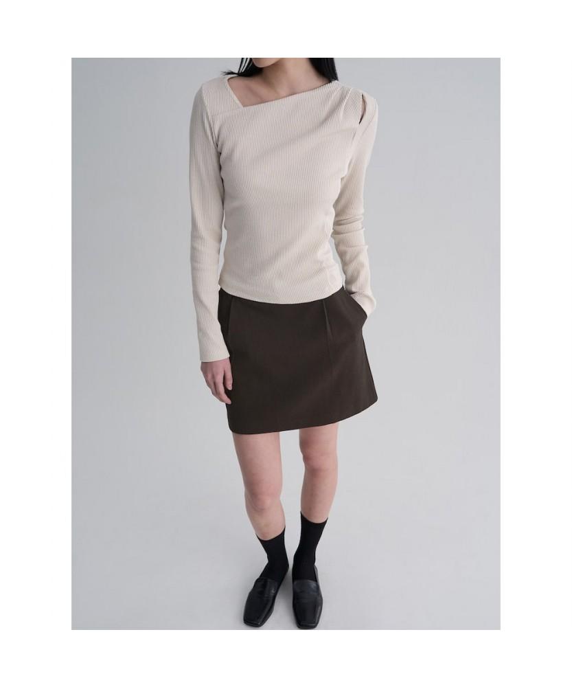 8SECONDS Ribbed Cut-Out Long Sleeve T-Shirt Beige