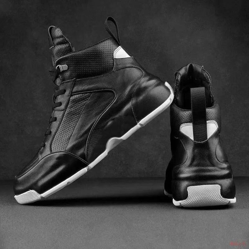 Men's High Top Sneakers Thick Soles Fashion Leather Casual Board Shoes Invisible Inner Height Increasing Non-slip Sports Shoes