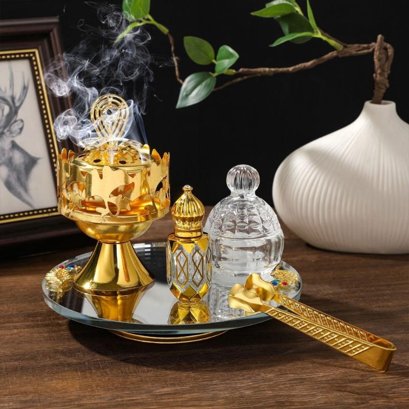 Ensemble Porte-Encens Brûleurs Style Arabe Coupe-Vent avec Pot pour Espace de Méditation Diffuseur Parfums d'Ambiance Accessoires