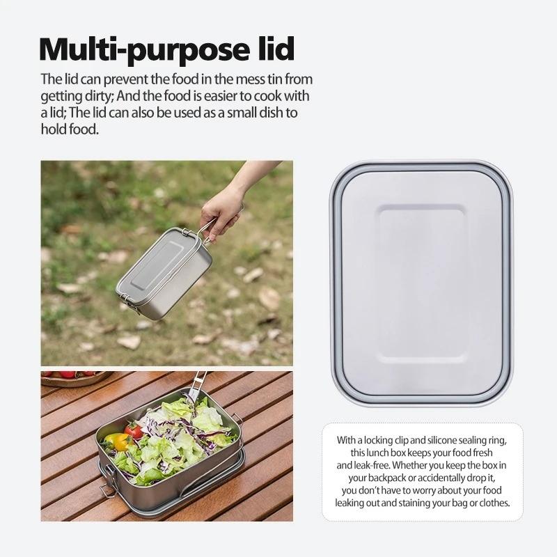 Titanium Bento with Lid & Handle Leak Proof Lunch Box Container Ultralight Outdoor Camping Cookware Ti2081C-83C