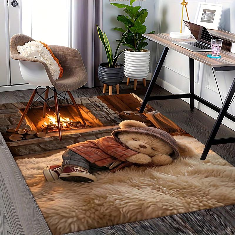 1pc Hoodie Bear Office Chair Mat - Anime Cartoon Design, Non-Slip Carpet for Home Decor, Seasonal Gift, Suitable for Office, Living Room, Bedroom, Gam