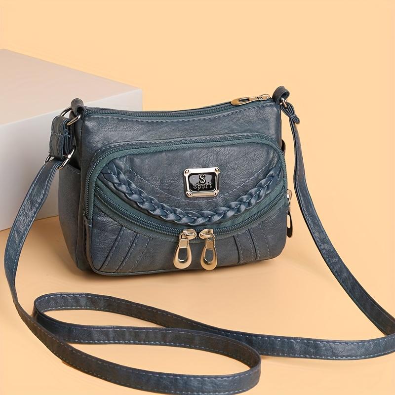 Kadınlar için Düz Renk Sentetik Deri Çapraz Çantalar Ayarlanabilir Askı Çoklu Fermuar Örgülü Hafif Günlük Kullanım Seyahat Çantası Günlük Çanta