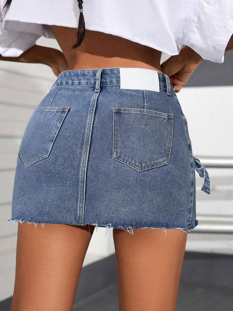 European & American 3D Bow A-line Denim Mini Skirt