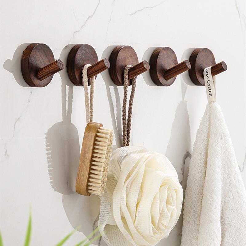 Simple Beech Walnut Wood Hook Hanging Hanger Punch Free Wall Hooks Bedroom Coat Storage Rack Home Towel Key Decoration Hook
