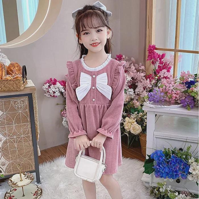 Stilvolles Prinzessinnenkleid: Niedlicher Herbst Schleife Kordrock für Mädchen