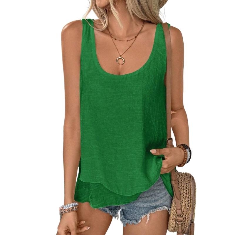 Women's Summer Tops Sleeveless Tank Tops Casual Flowy Loose Tunics Shirt Double Layers Ruffle Blouses Tunics gIFTS