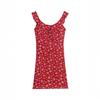 French retro red floral small flying sleeve dress for women's summer slim and thin seaside vacation style sexy short dress