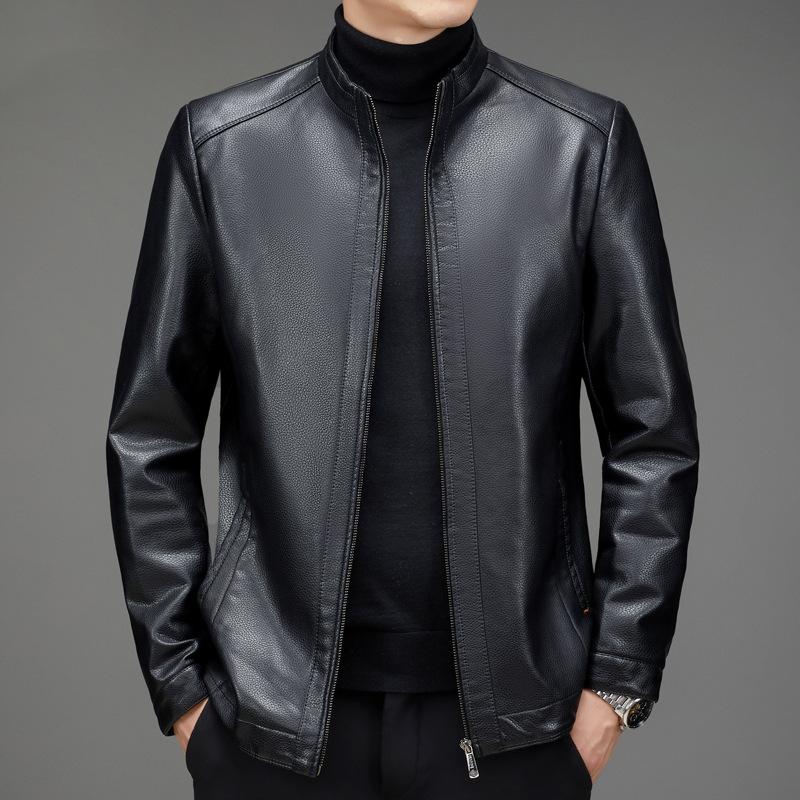 Top Layer Leather Jacket Men s Stand Collar Plus Velvet Medium Dad Black Fur Jacket Slim Fit Genuine Leather Men s Jacket 52