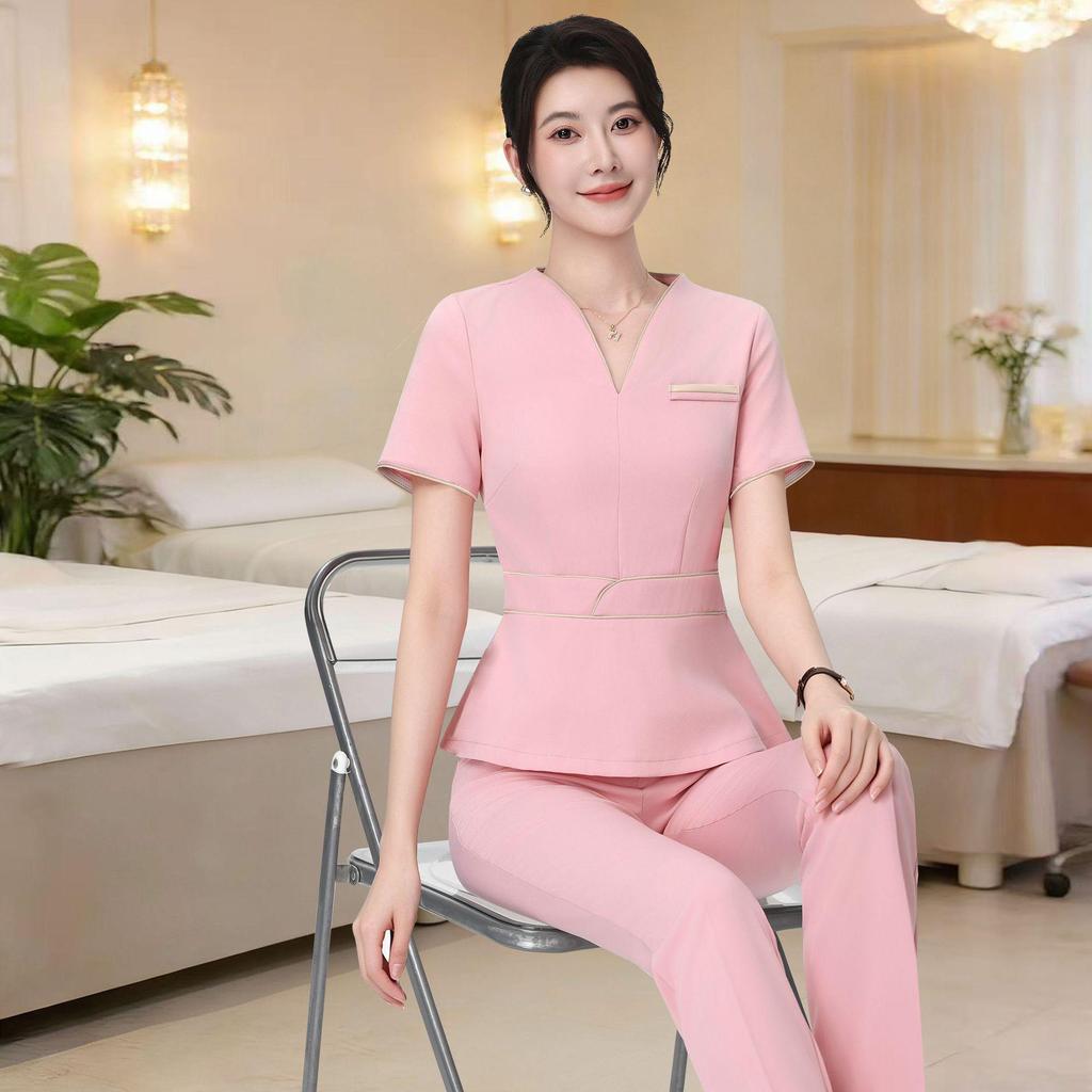 Women's V-Neck Beauty Salon & Jewelry Store Professional Summer Uniform Dress
