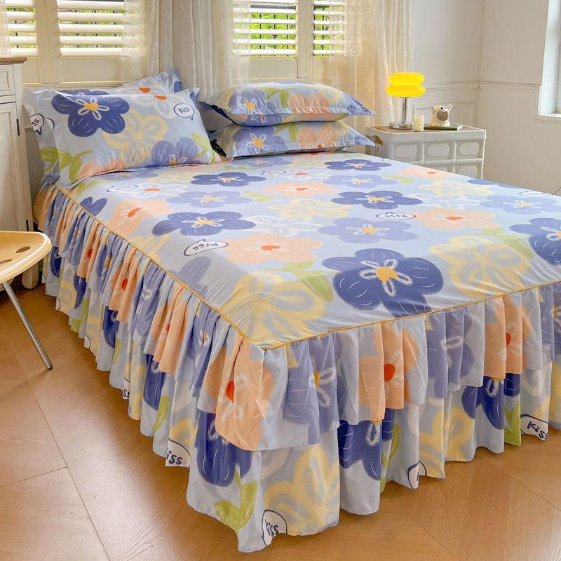 3Pcs Set Cotton  New Brushed Bed Skirt Bed Cover Simmons Bed Cover Protector Bed Sheet Set Queen Size Bed Sheets Set Skirt
