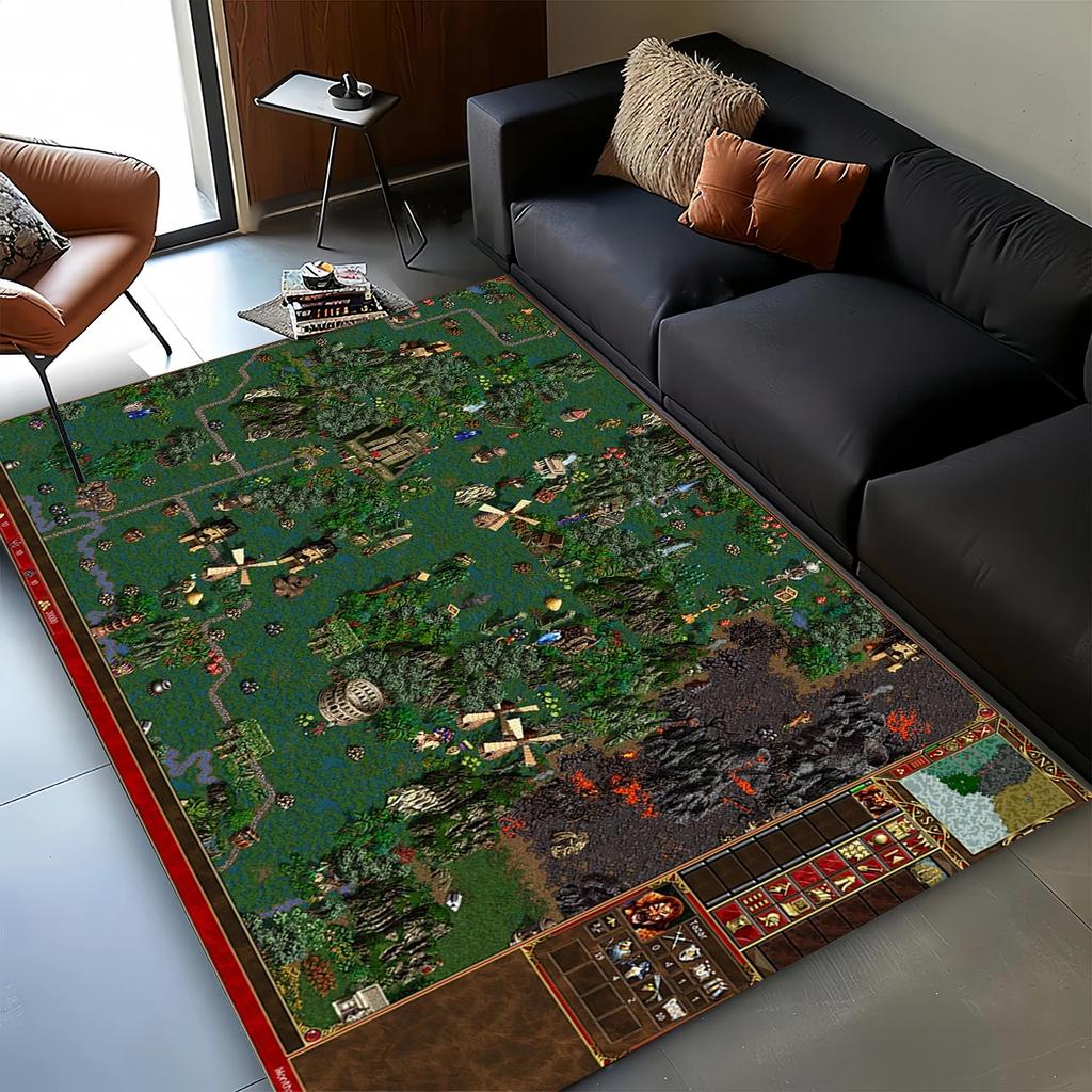 3D HOMM3 Heroes of Might and Magic Map Treasure Chest Retro Game Carpet Rug for Living Room Bedroom Home Sofa,Non-slip Floor Mat