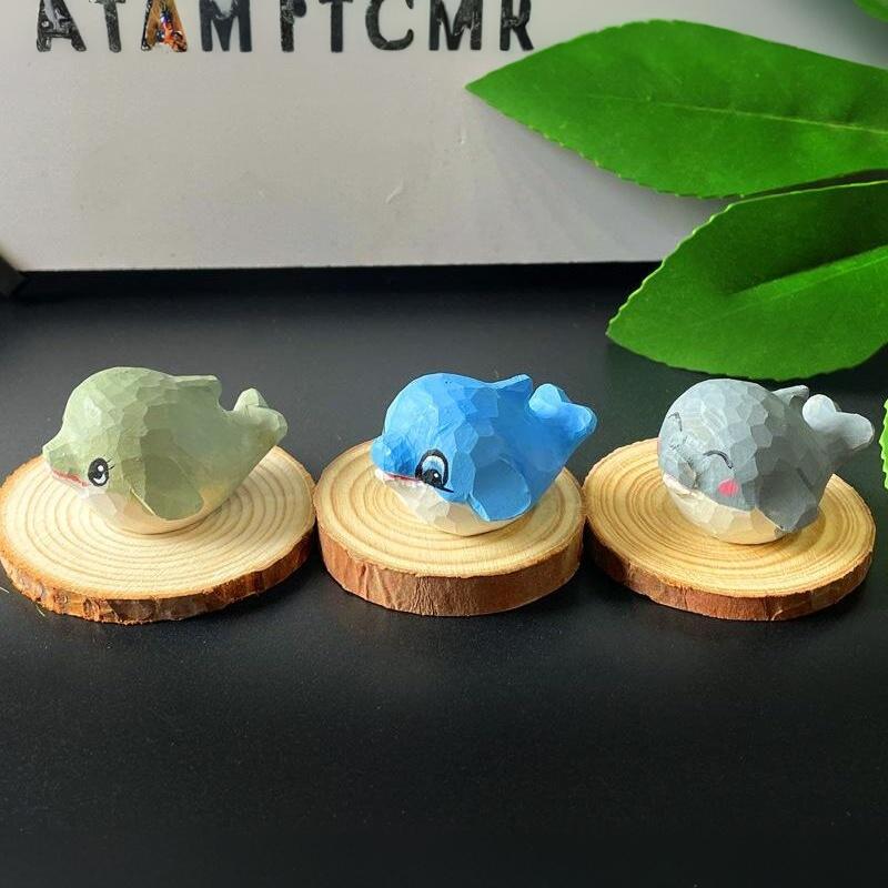 Cute Hand Carved Wooden Dolphin Figurine Small Handmade Animal Art Craft for Bedroom Desktop Home Decor