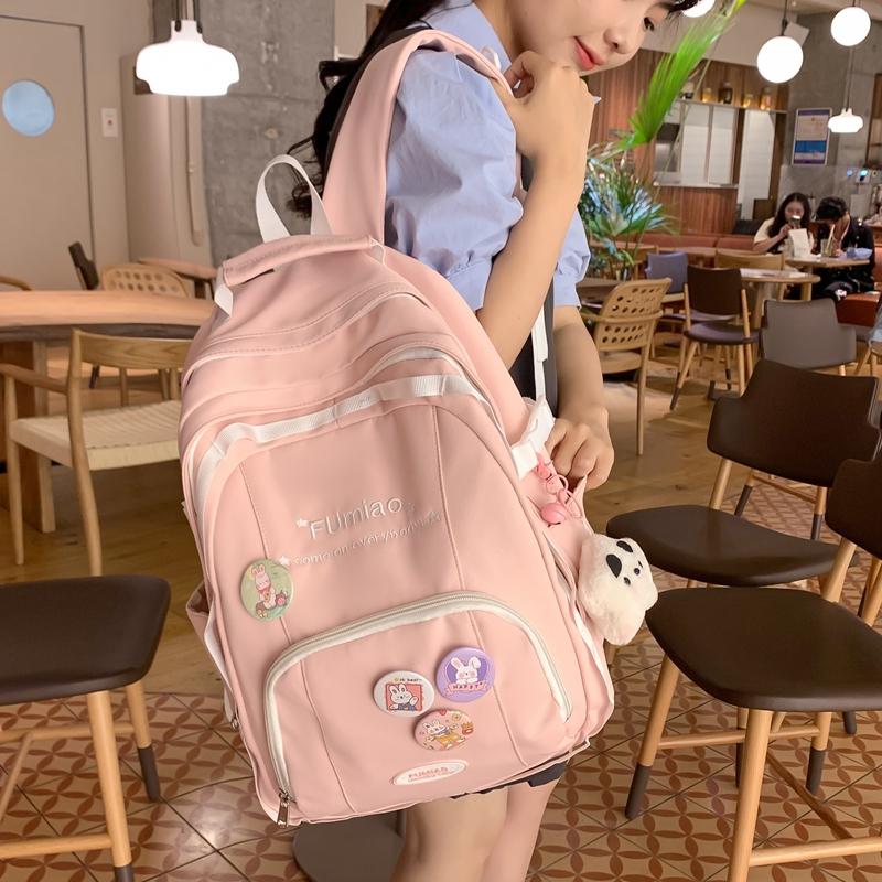 Color Block Backpack Female Junior High School Student Backpack Large Capacity Schoolbag Student Travel Bag
