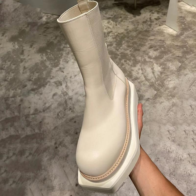 High-end Size 35-44 Mid-calf Boots Women Shoes Square Toe Genuine Leather Boots New Knight Shoe Designer Shoes Motorcycle Boots
