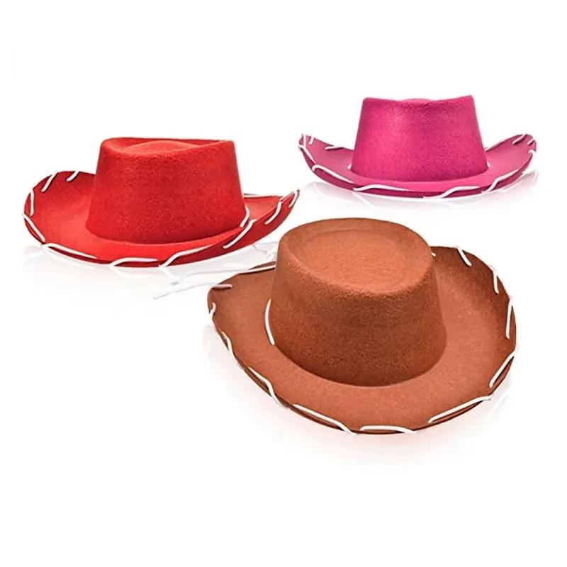 1 Pc Brown Felt Cowboy Hats for Kids Western Themed Childrens Cosplay Costume Accessory Prop for Party Favor Supplies