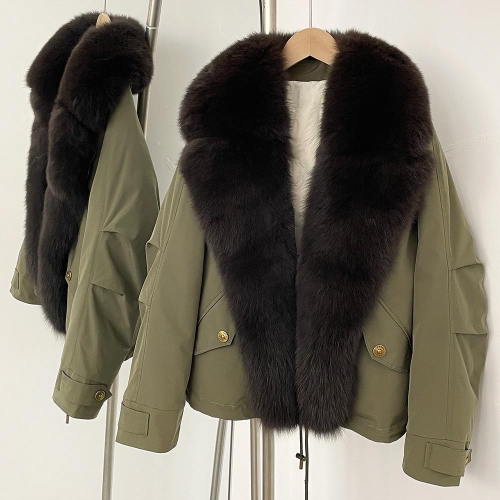 

Меховая парка Модная короткая белая пуховая куртка Зимняя одежда Женская куртка-пуховик из натурального меха M