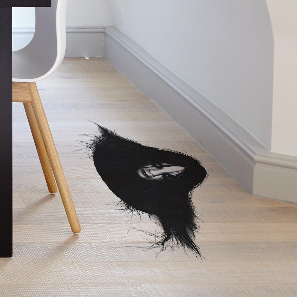 Halloween Horror Female Ghost Head Bedroom Living Room Floor Atmosphere Decoration Stickers