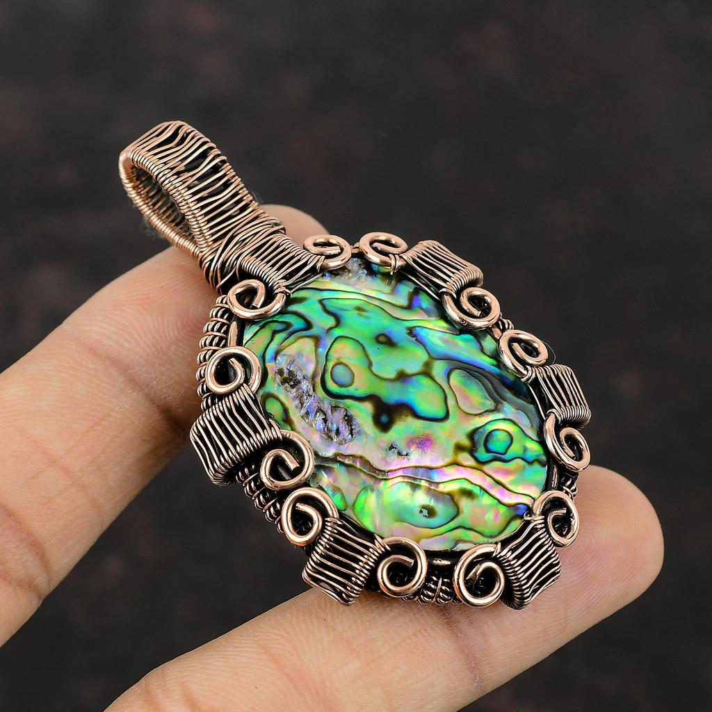Abalone Shell Pendant Copper Wire Wrapped Pendant Gemstone Jewelry Handmade Pendant Gifts For Her Copper Jewelry Dainty Pendant Wire Jewelry