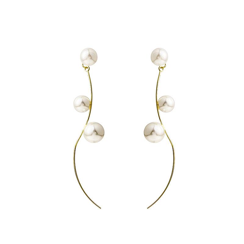 New High-End Elegant Geometric Lines Pearl Stud Earrings, Ear Buckles, Front And Rear Fashionable And Novel Earrings