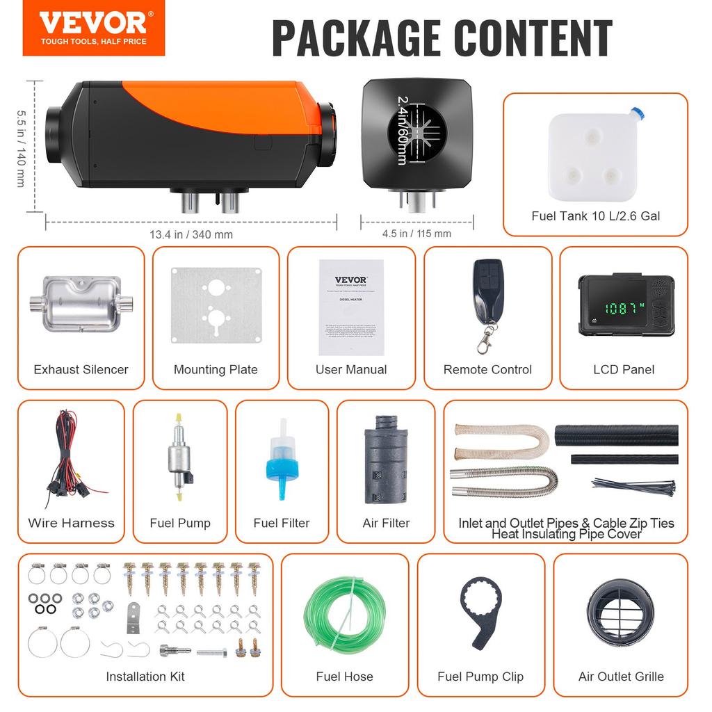 VEVOR Bluetooth App Control Diesel Air Heater, 12V 2KW Diesel Heater with Automatic Altitude Adjustment, Remote Control and LCD