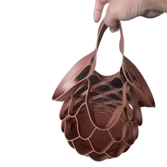 Folding Tote Bag Faux Leather Hollow Handbag Casual 2-in-1 Fruit Basket Seat Cushion for Picnics Camping Grocery Shopping
